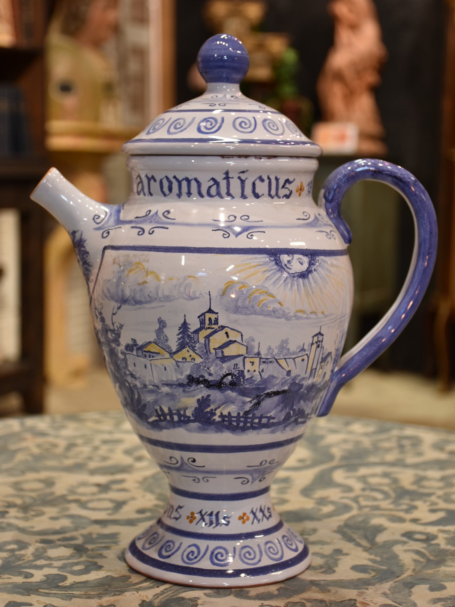 Vintage blue and white French apothecary jug