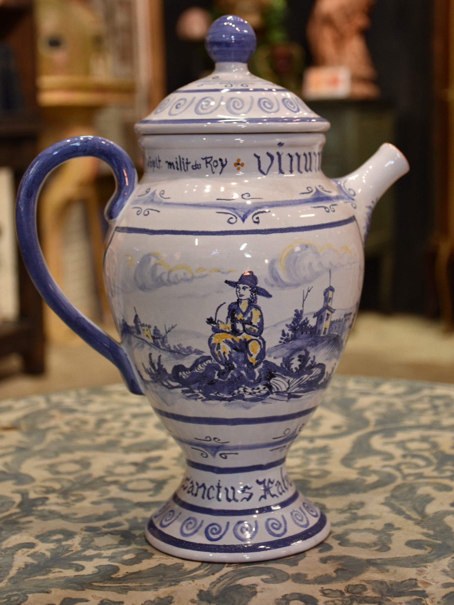 Vintage blue and white French apothecary jug