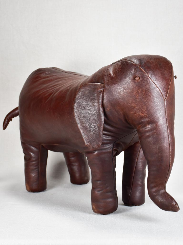 1970s leather footrest in the shape of an elephant