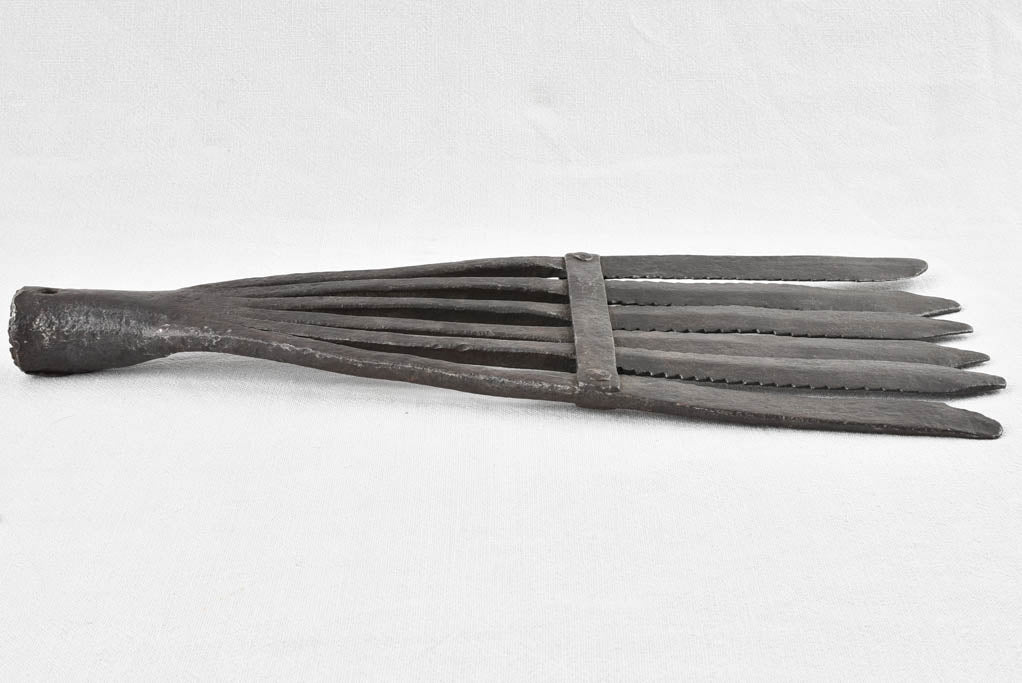 Antique French river fishing spear trident - 6 prong 19"