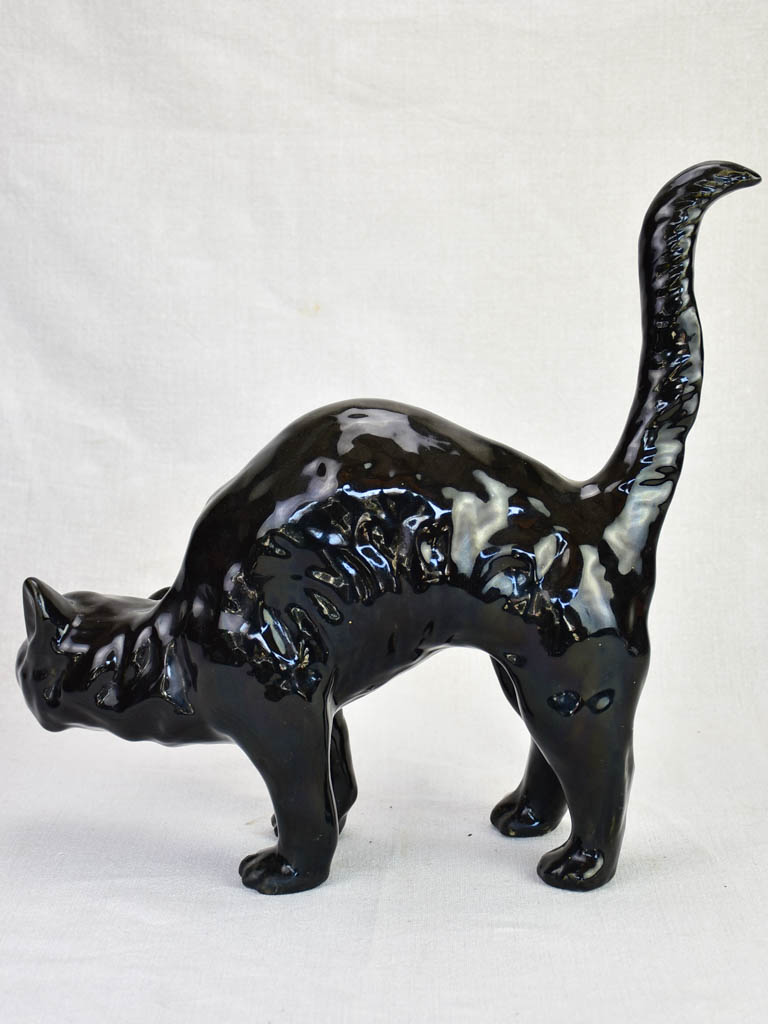 Antique French black cat - roof sculpture attributed to La Poterie du Mesnil de Bavent 15¼"