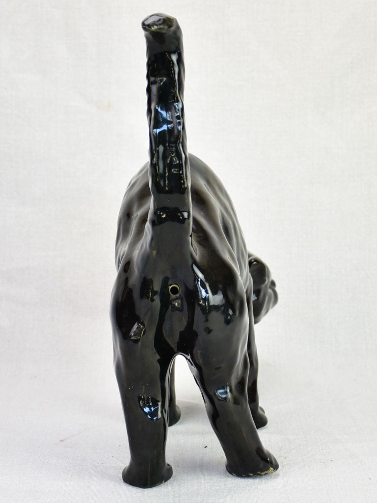 Antique French black cat - roof sculpture attributed to La Poterie du Mesnil de Bavent 15¼"