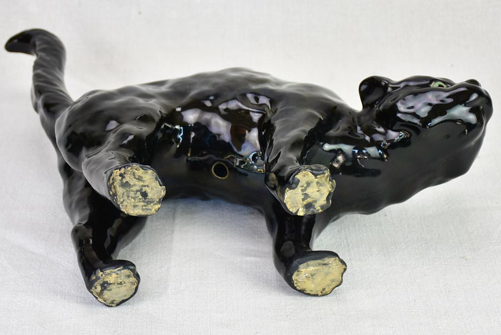 Antique French black cat - roof sculpture attributed to La Poterie du Mesnil de Bavent 15¼"