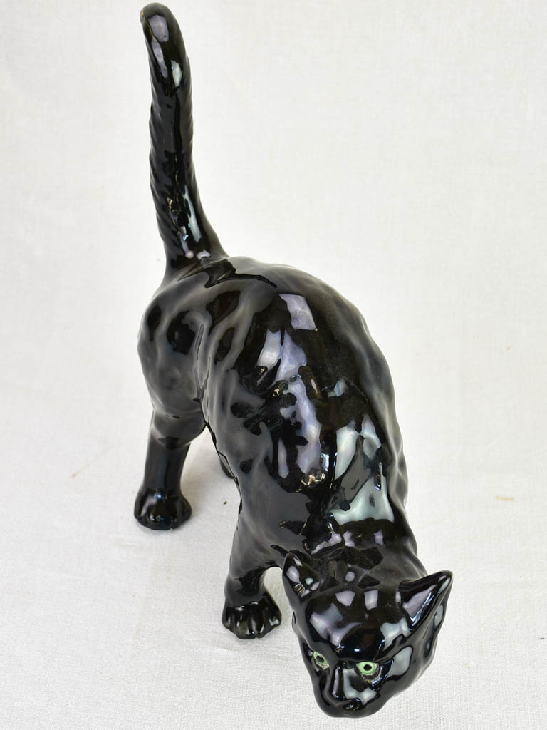 Antique French black cat - roof sculpture attributed to La Poterie du Mesnil de Bavent 15¼"