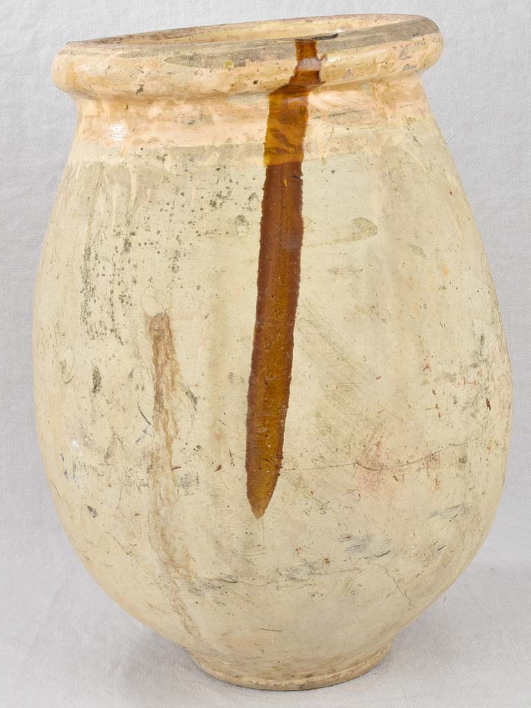 Medium early 19th century French olive jar with 'S' 24¾"