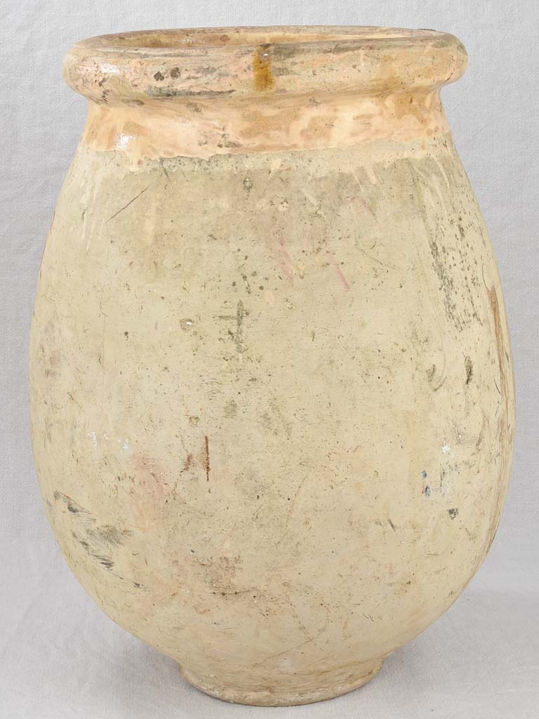 Medium early 19th century French olive jar with 'S' 24¾"