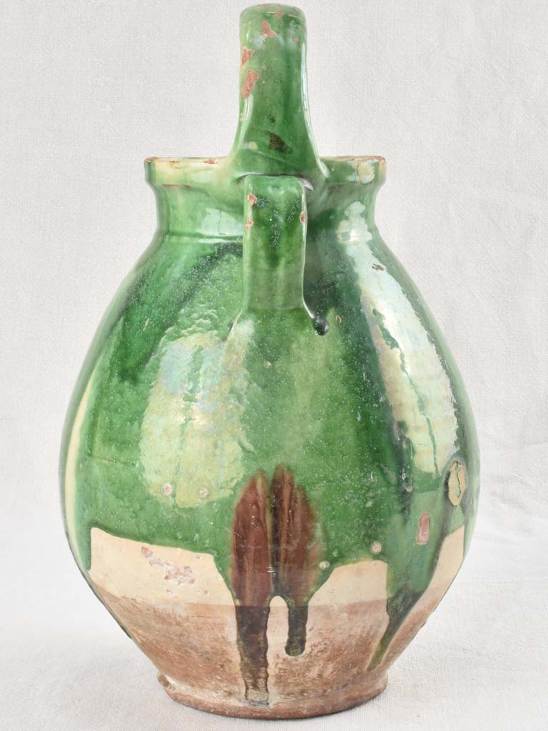 19th century French pitcher with green glaze 15¼"