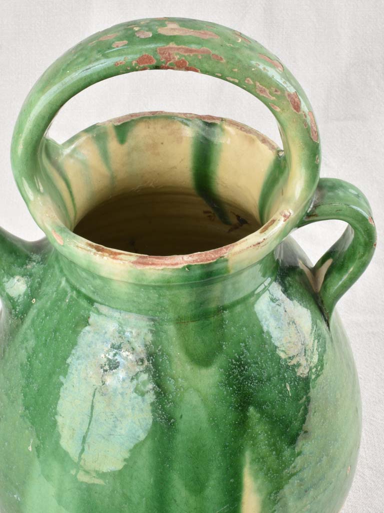 19th century French pitcher with green glaze 15¼"