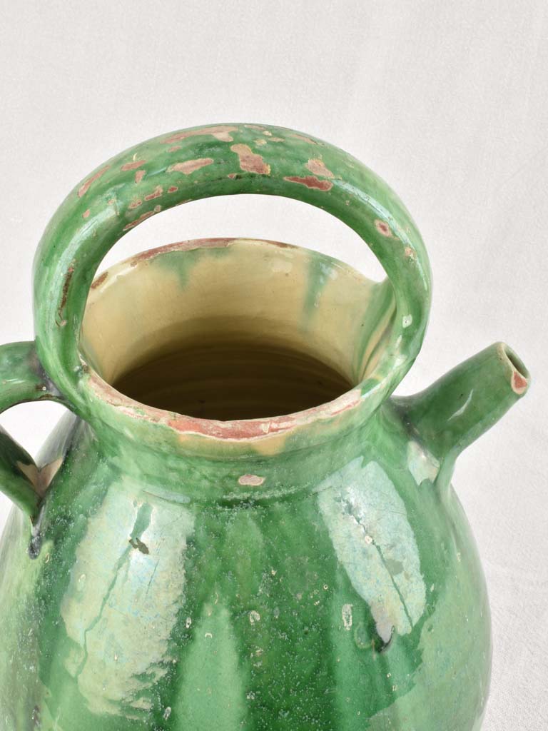 19th century French pitcher with green glaze 15¼"