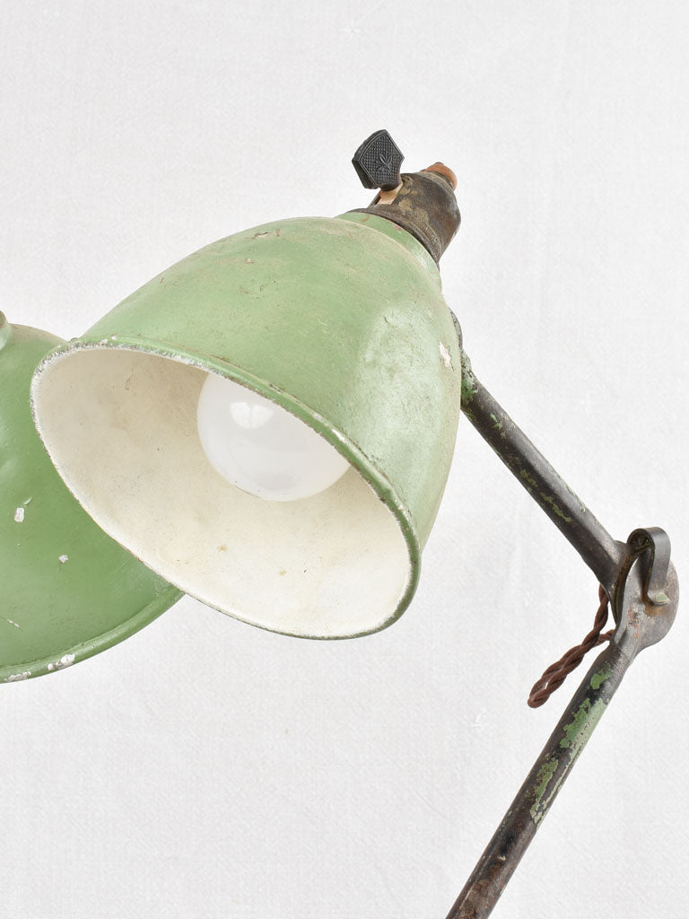 Double Gras atelier lamp with green shades 19¾"