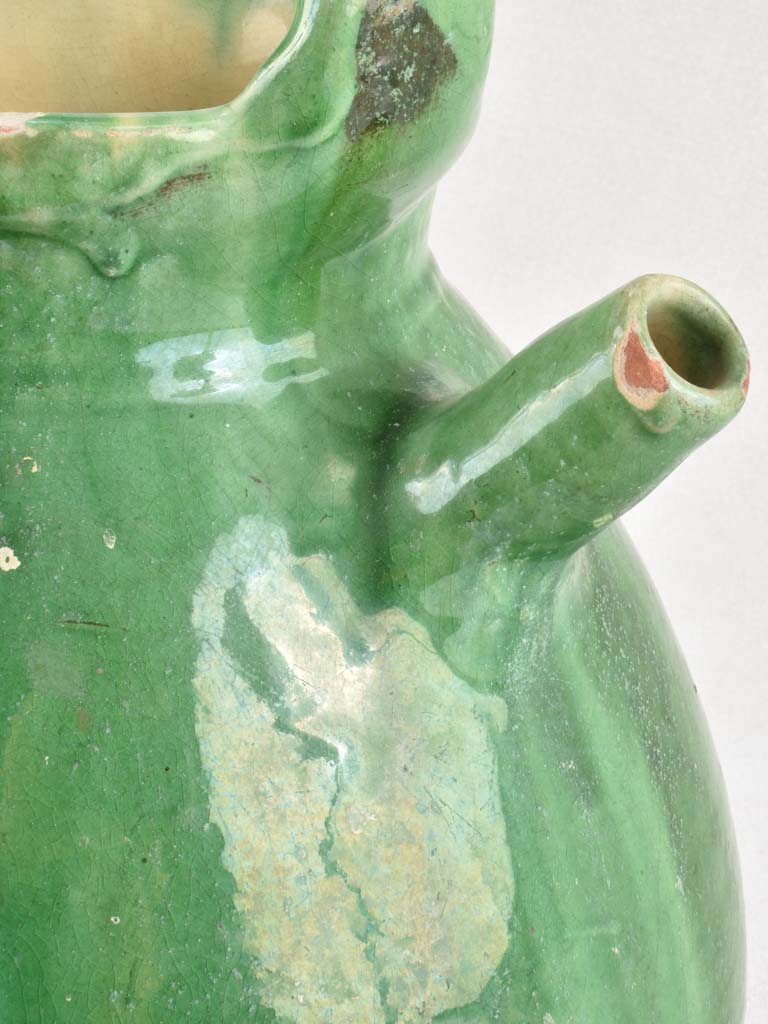 19th century French pitcher with green glaze 15¼"