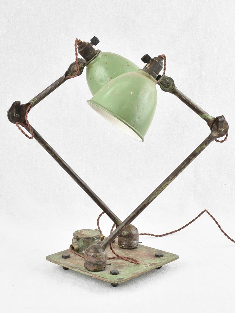 Double Gras atelier lamp with green shades 19¾"