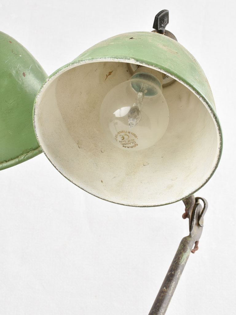 Double Gras atelier lamp with green shades 19¾"