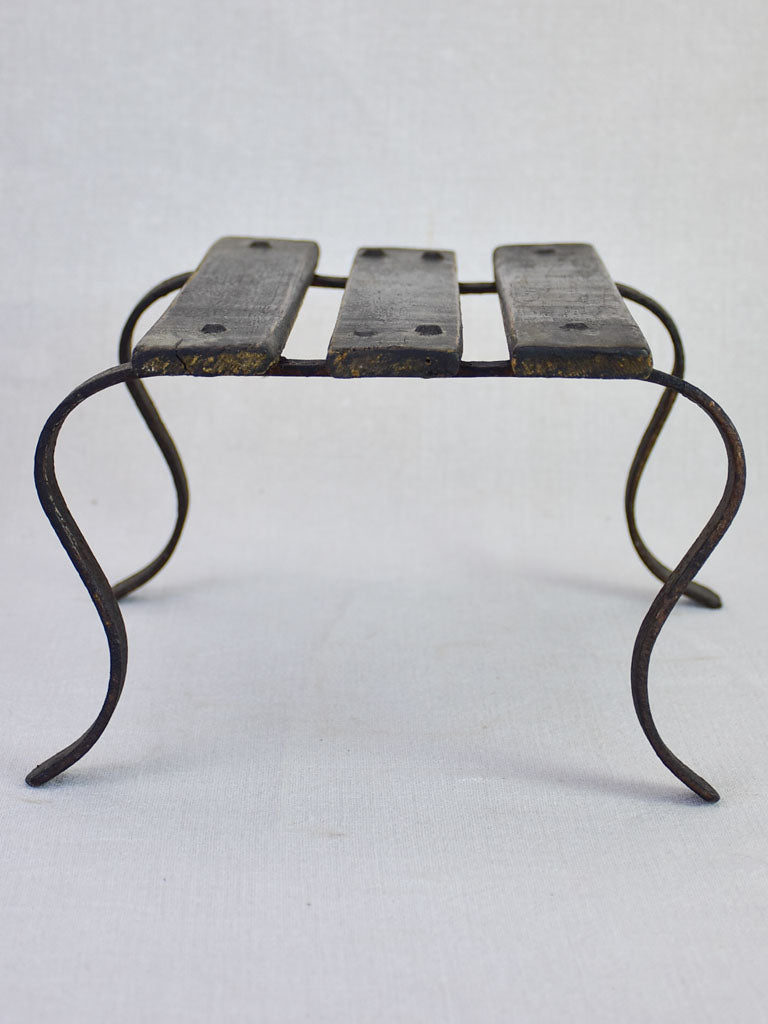 Antique French footstool - iron and wood