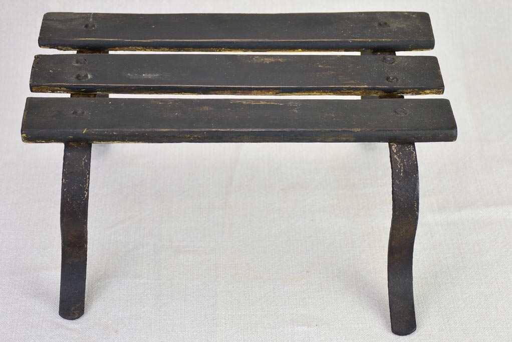 Antique French footstool - iron and wood