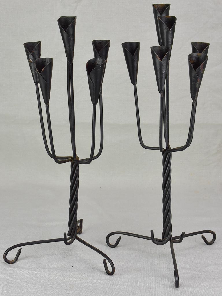 Pair of iron candlesticks - six candles 17"