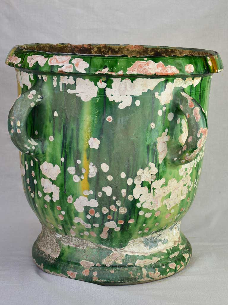 19th century French planter from Castelnaudary with green glaze four handles