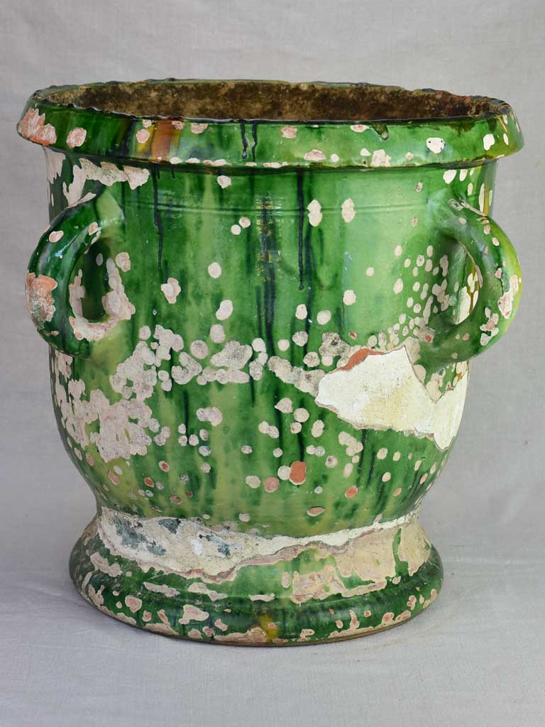 19th century French planter from Castelnaudary with green glaze four handles