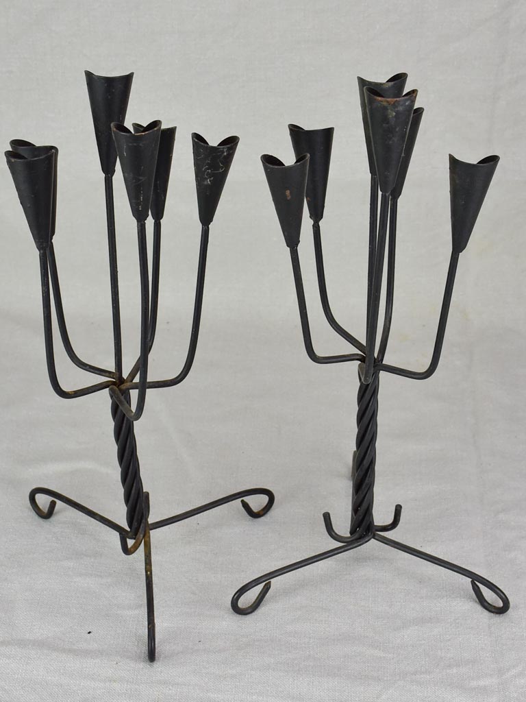 Pair of iron candlesticks - six candles 17"