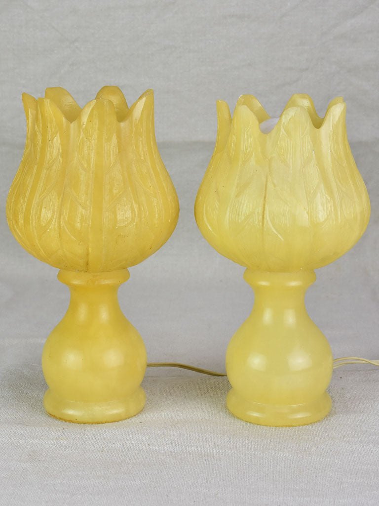 Pair of vintage alabaster flower lamps 9½"