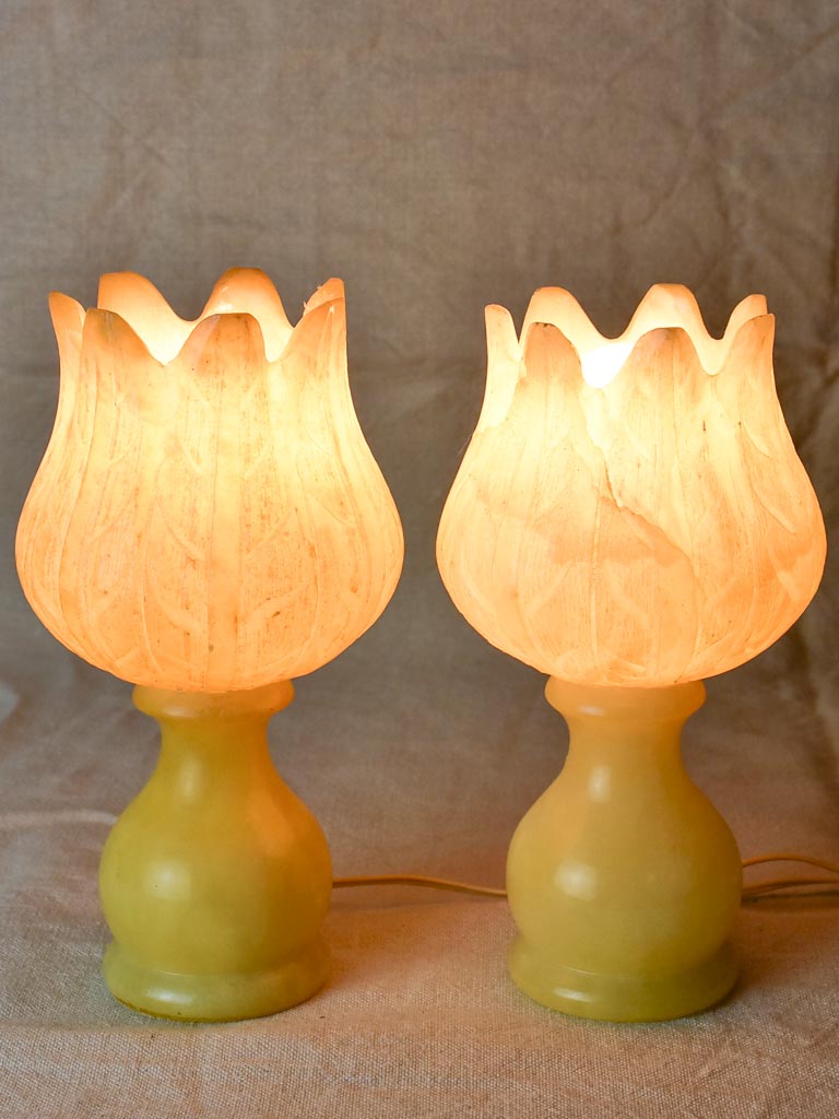 Pair of vintage alabaster flower lamps 9½"