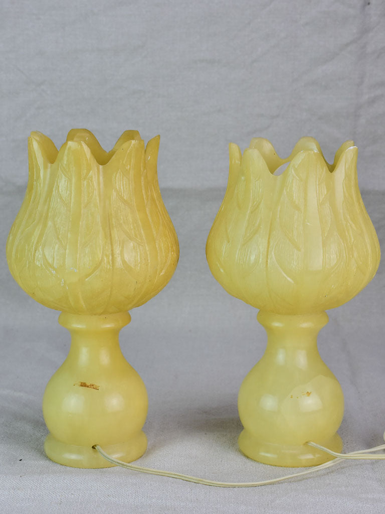 Pair of vintage alabaster flower lamps 9½"