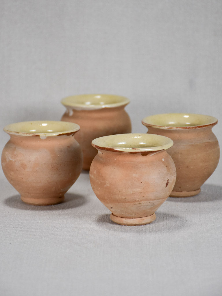 Collection of 4 small clay honey pots (12 available) 3¼"