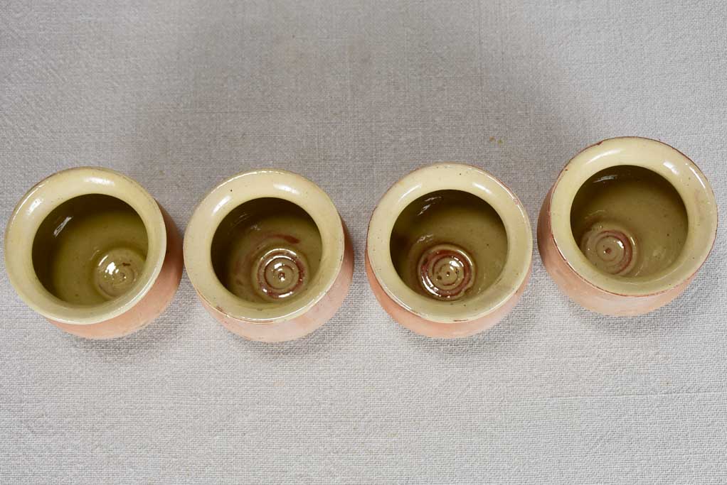 Collection of 4 small clay honey pots (12 available) 3¼"