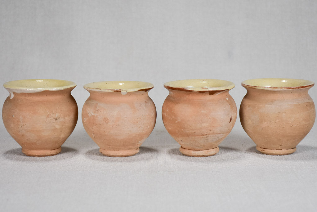 Collection of 4 small clay honey pots (12 available) 3¼"