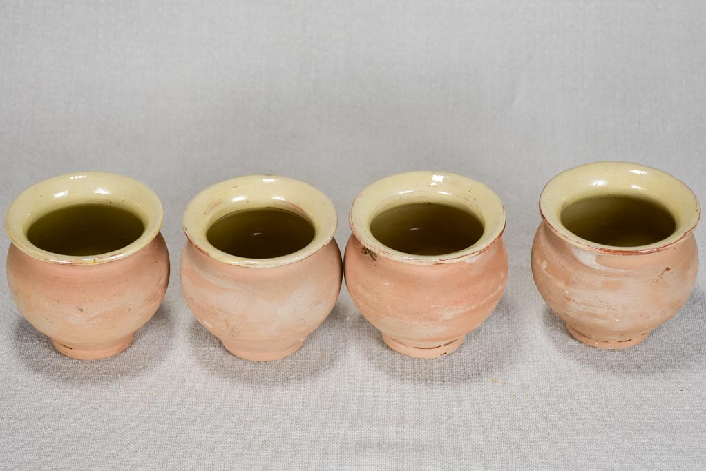 Collection of 4 small clay honey pots (12 available) 3¼"