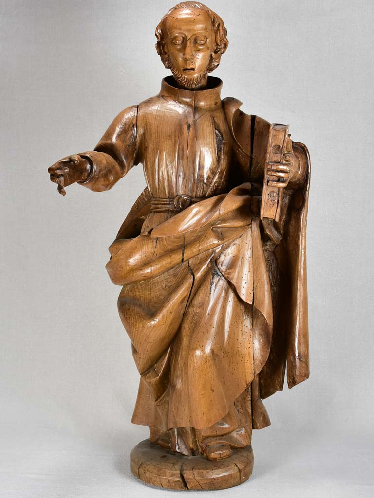 18th-century walnut religious sculpture of a monk 34¾"