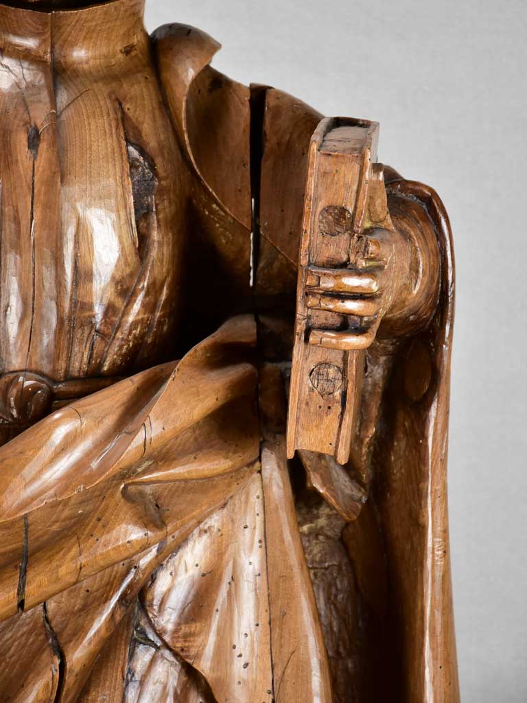 18th-century walnut religious sculpture of a monk 34¾"