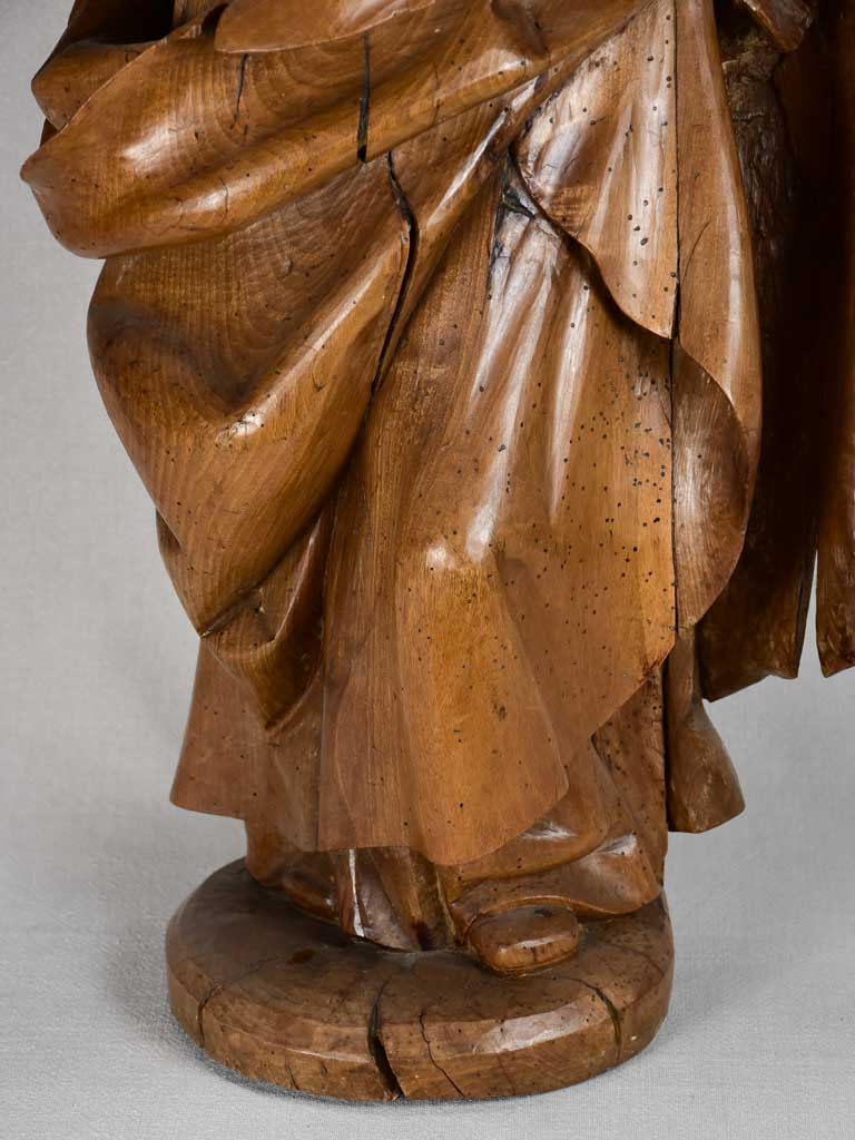 18th-century walnut religious sculpture of a monk 34¾"