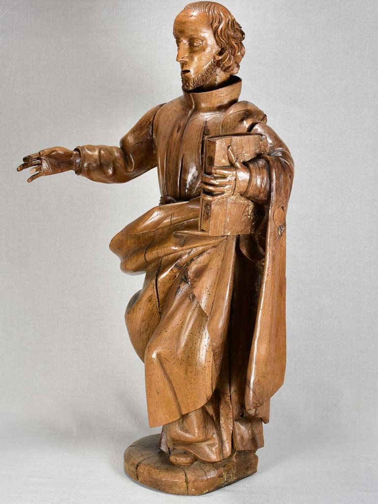 18th-century walnut religious sculpture of a monk 34¾"