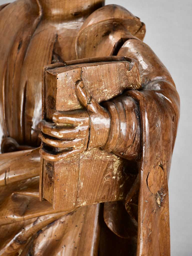 18th-century walnut religious sculpture of a monk 34¾"