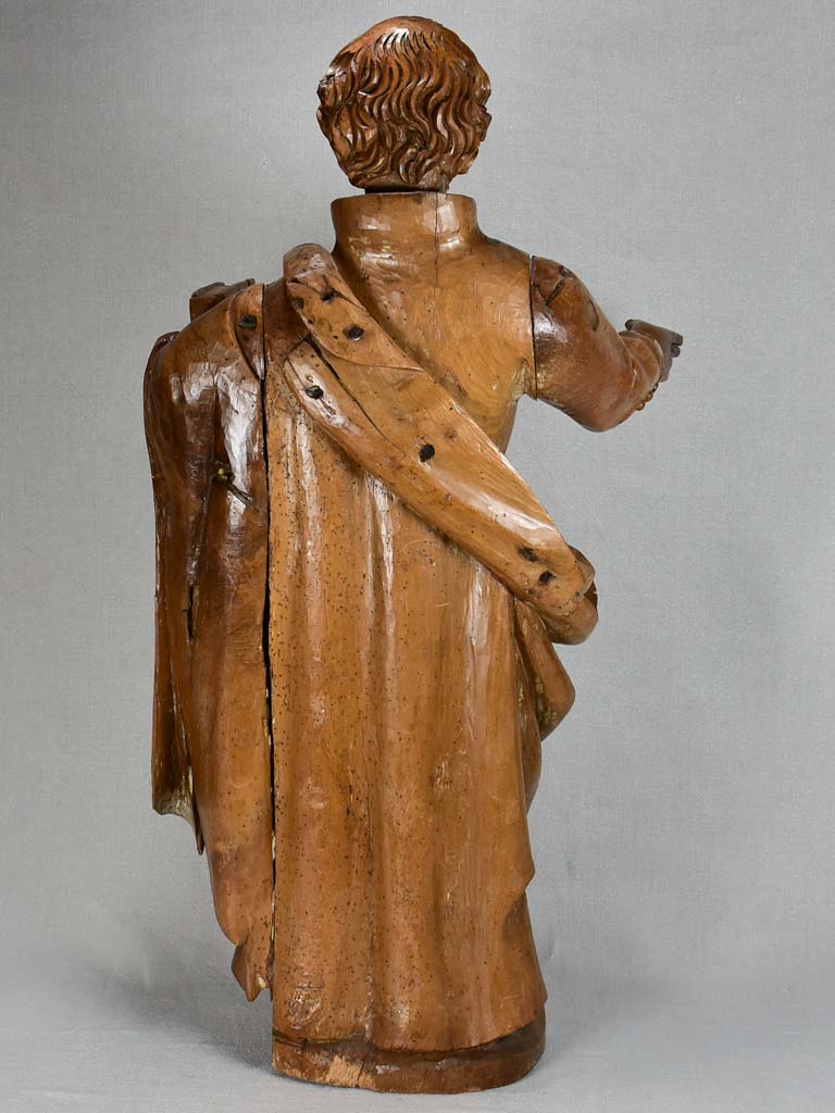 18th-century walnut religious sculpture of a monk 34¾"