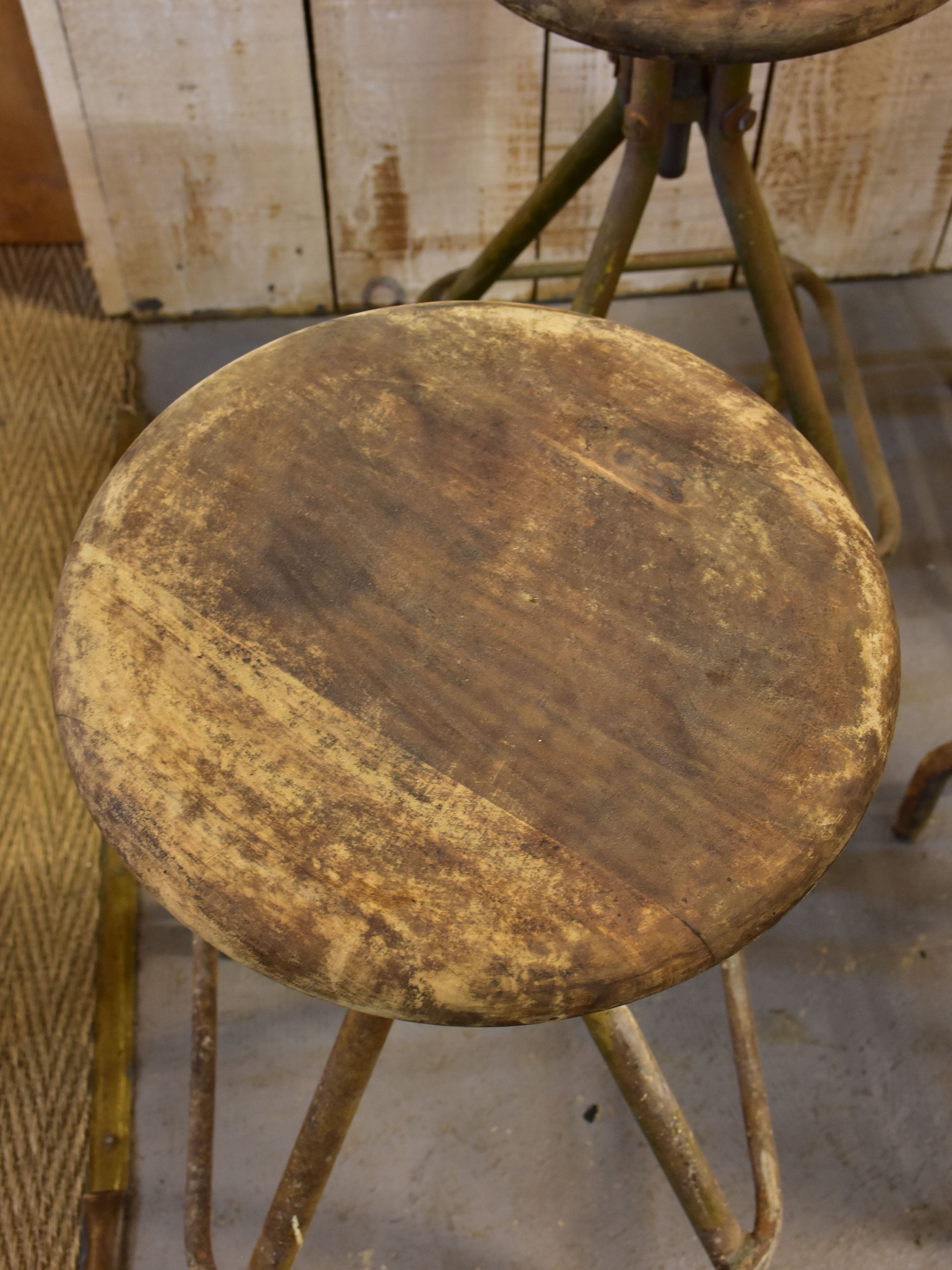 Four vintage industrial French bar stools