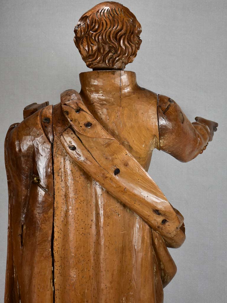 18th-century walnut religious sculpture of a monk 34¾"