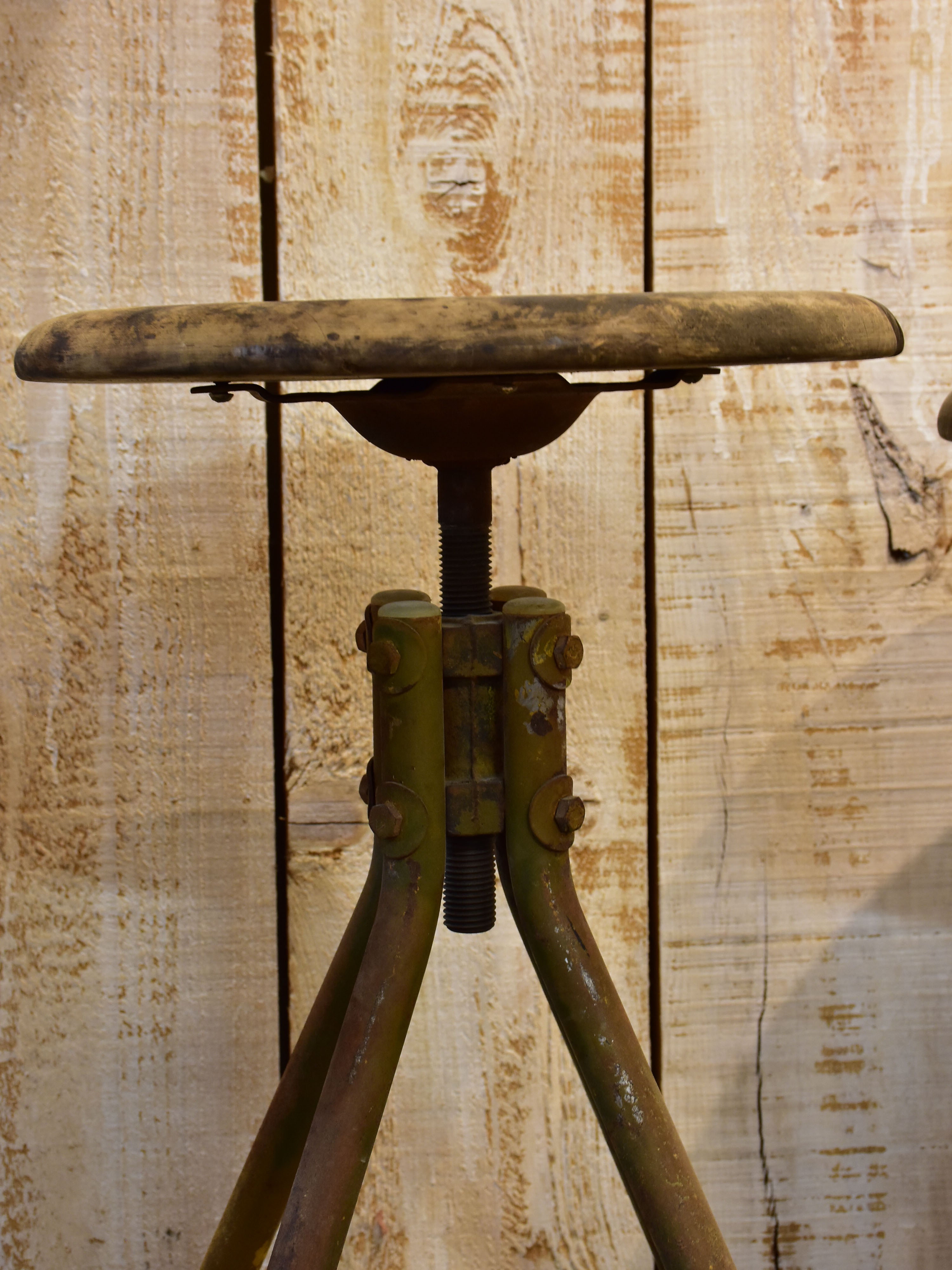 Four vintage industrial French bar stools