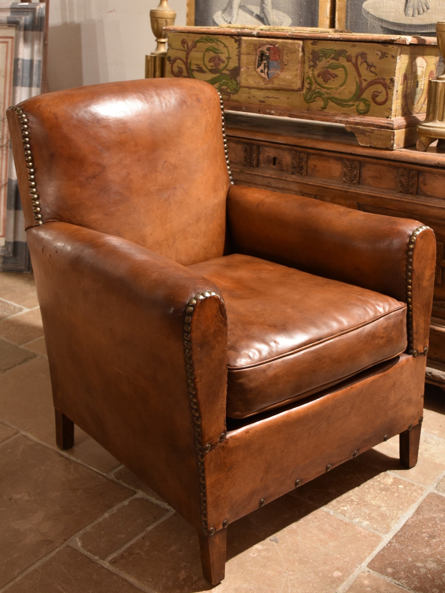 Vintage French leather club chair