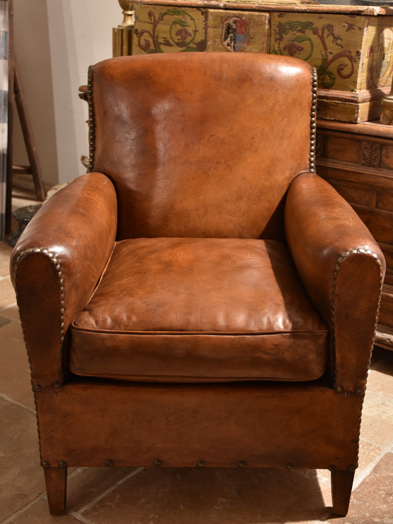 Vintage French leather club chair