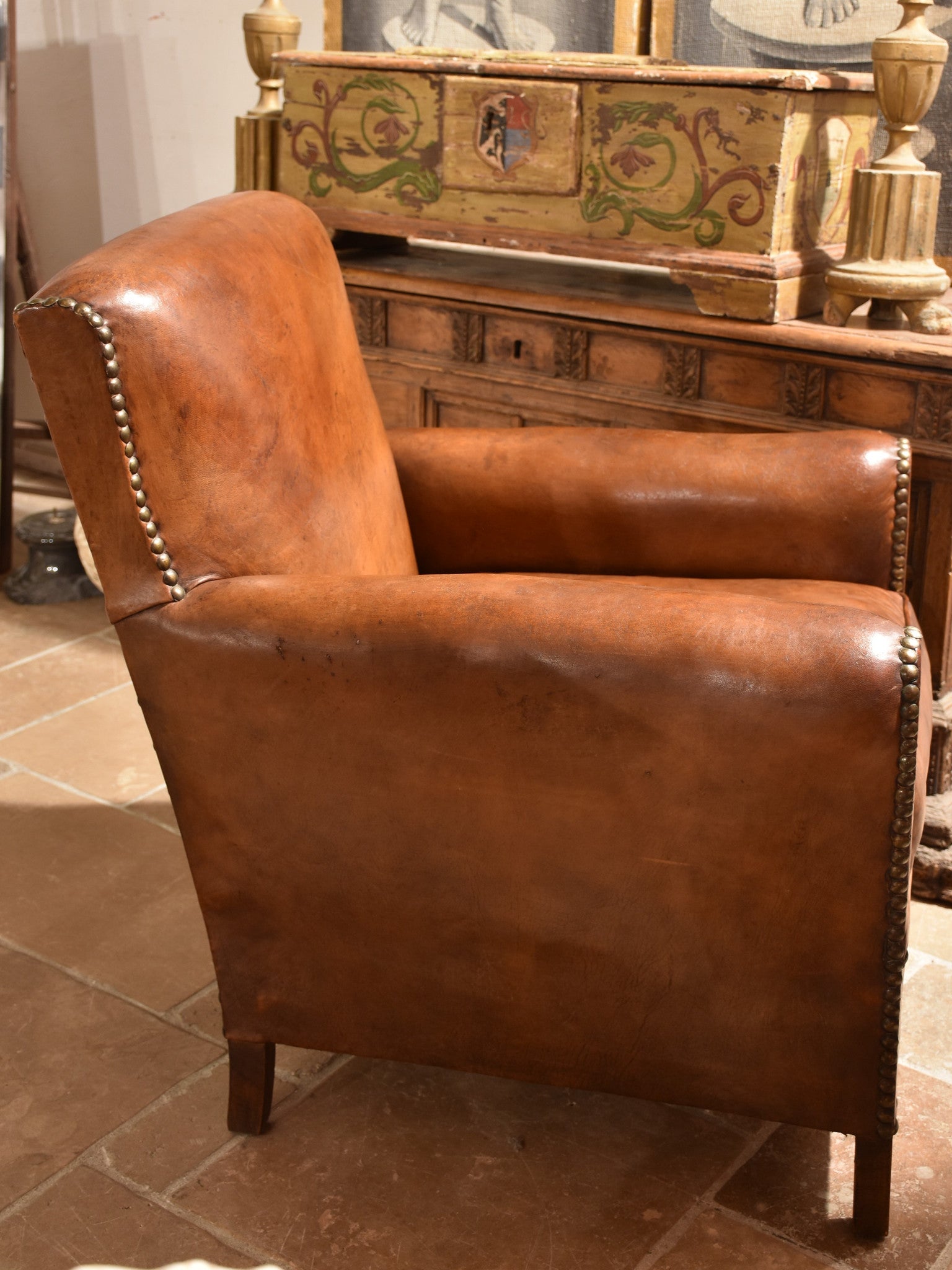 Vintage French leather club chair