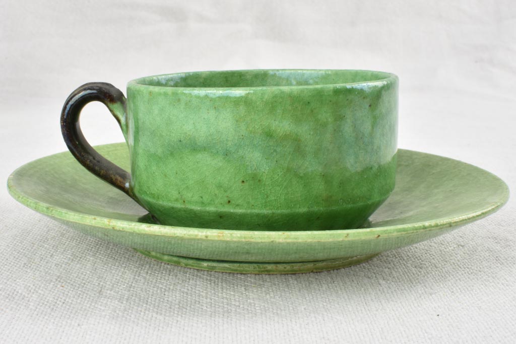 20 piece Dieulefit tea service with green glaze 1940s