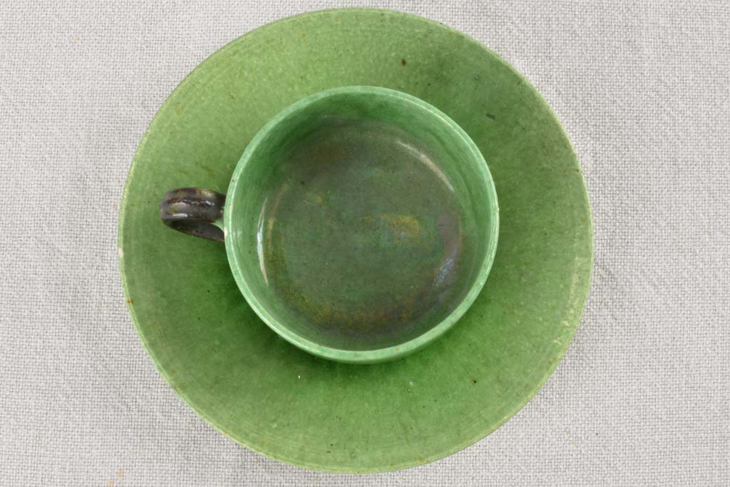 20 piece Dieulefit tea service with green glaze 1940s