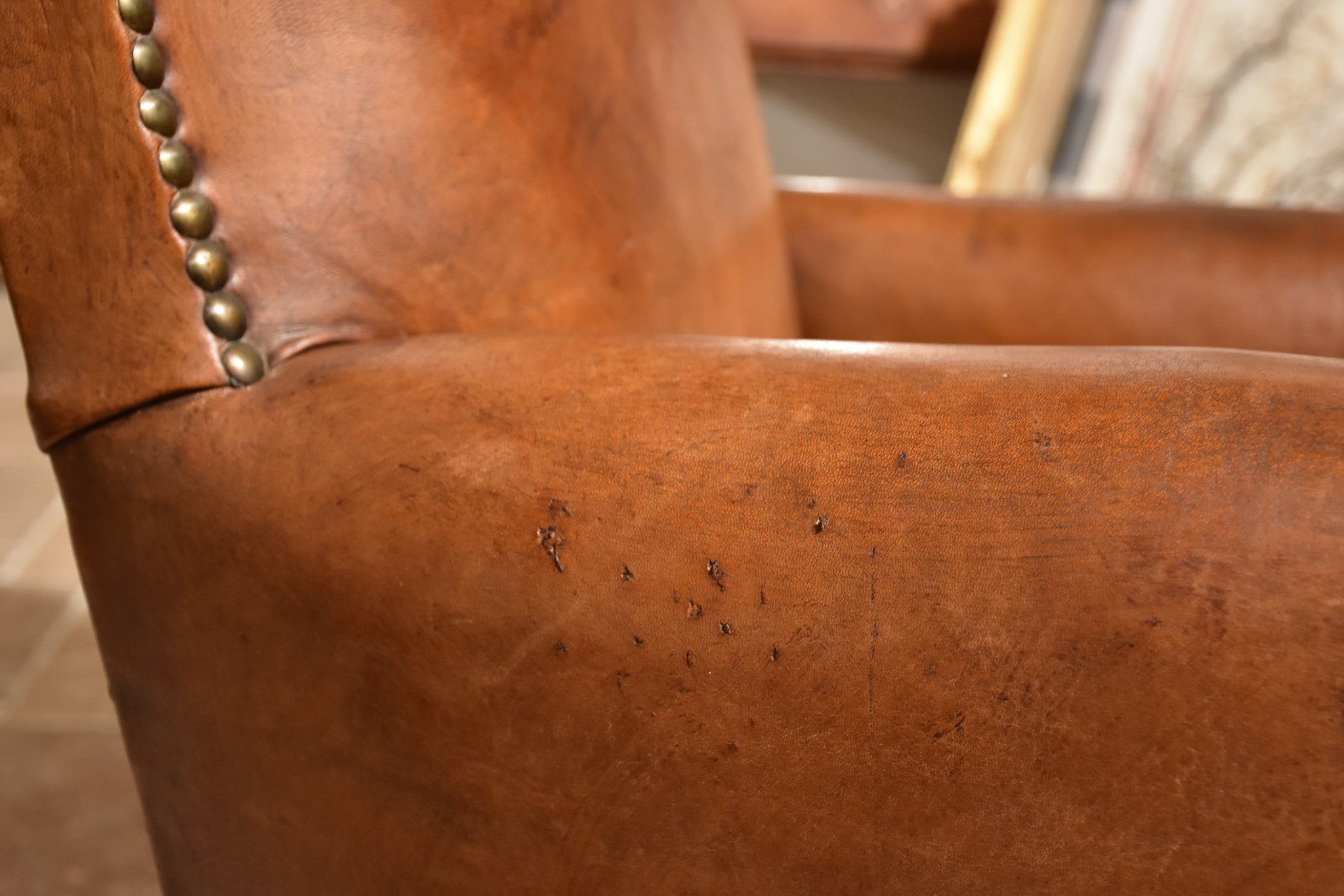 Vintage French leather club chair