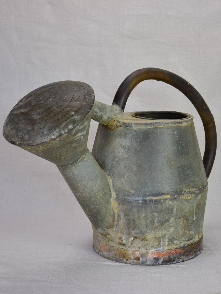 19th century French zinc watering can with large rose head