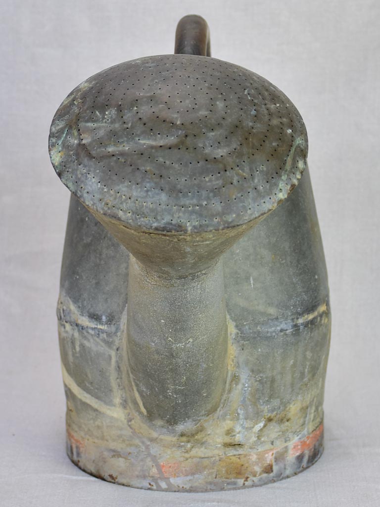 19th century French zinc watering can with large rose head