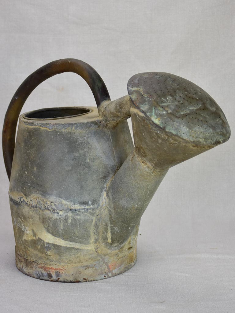 19th century French zinc watering can with large rose head