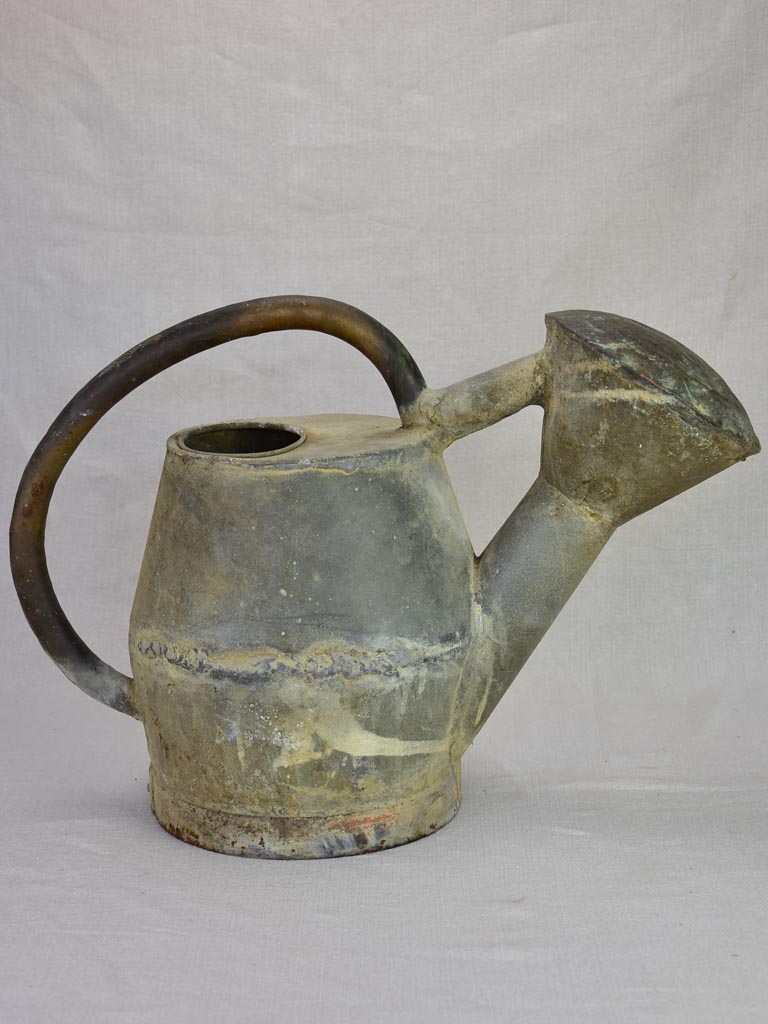 19th century French zinc watering can with large rose head