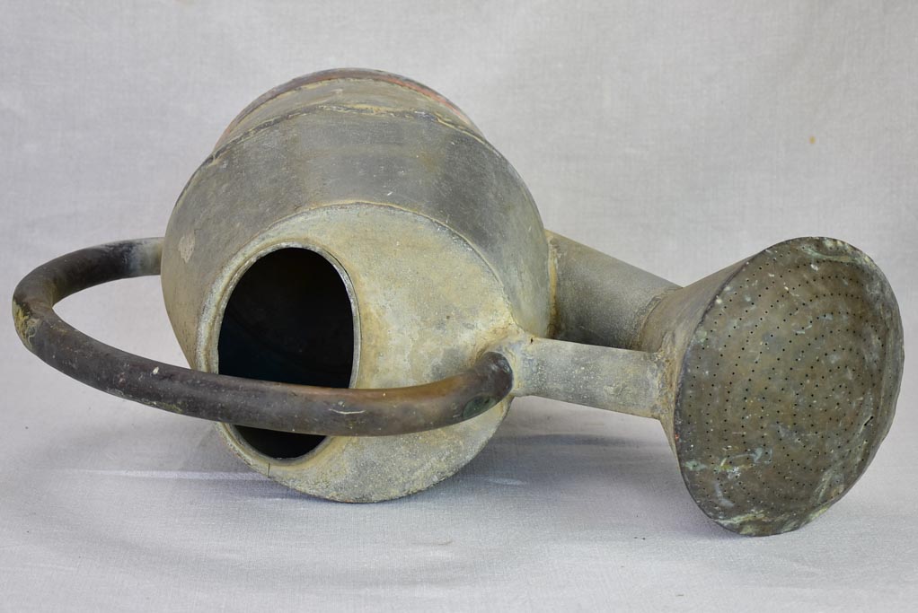 19th century French zinc watering can with large rose head